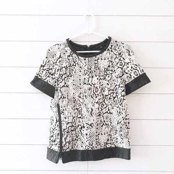 W118 by Walter Baker Tops - W118 by Walter Baker Black White Print Leather Top